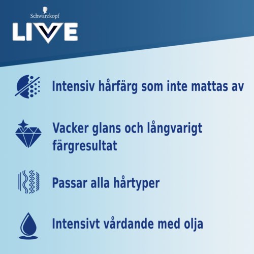 En hårvårdsprodukt ger intensiv, varaktig färg, passar alla hårtyper och är oljebaserad för närande vård.
