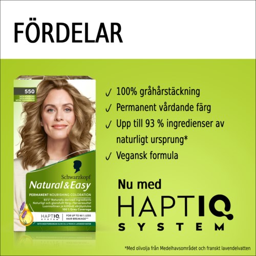 Doos van Schwarzkopf haarkleur met een vrouw en opgesomde voordelen, inclusief natuurlijke ingrediënten en vegan formule.
