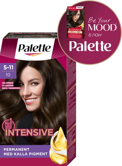 Een haarverfdoos met een lachende vrouw en een swirl van goudkleurige verf. Bevat merknaam en productgegevens.