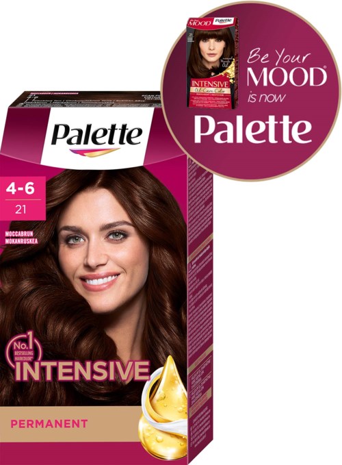 Een haarverfdoos toont een lachende vrouw met bruin, krullend haar en roze en crèmekleuren op de verpakking.