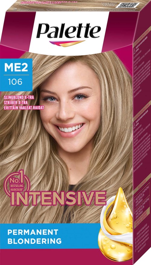 A hair dye box with a smiling woman and gold-colored hair dye drop at the bottom.