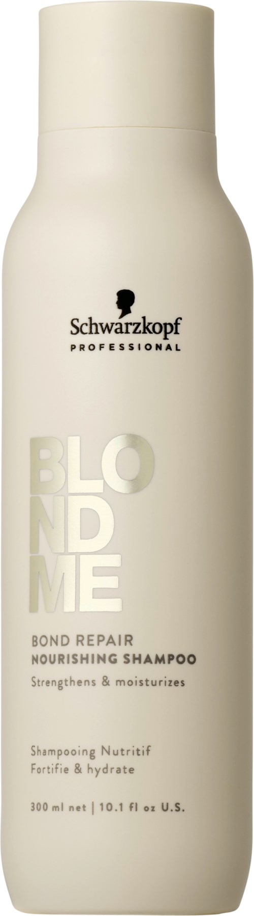 Valkoinen pullo Schwarzkopf Professional Bond Melamine Nourishing Shampoo. Etiketti on mustaa tekstiä ja logo.