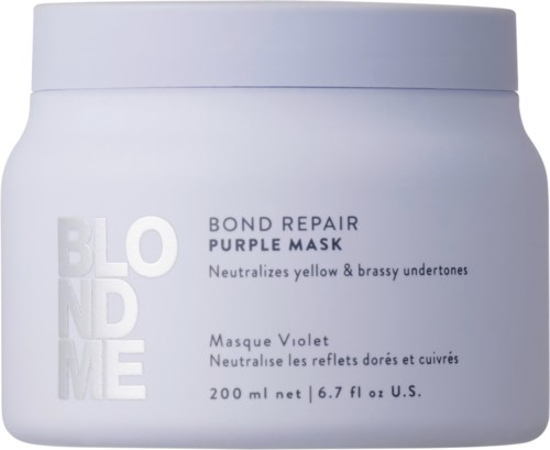 A white jar of hair mask labeled 'Bond Repair Purple Mask' for neutralizing yellow tones. Holds 200 ml.