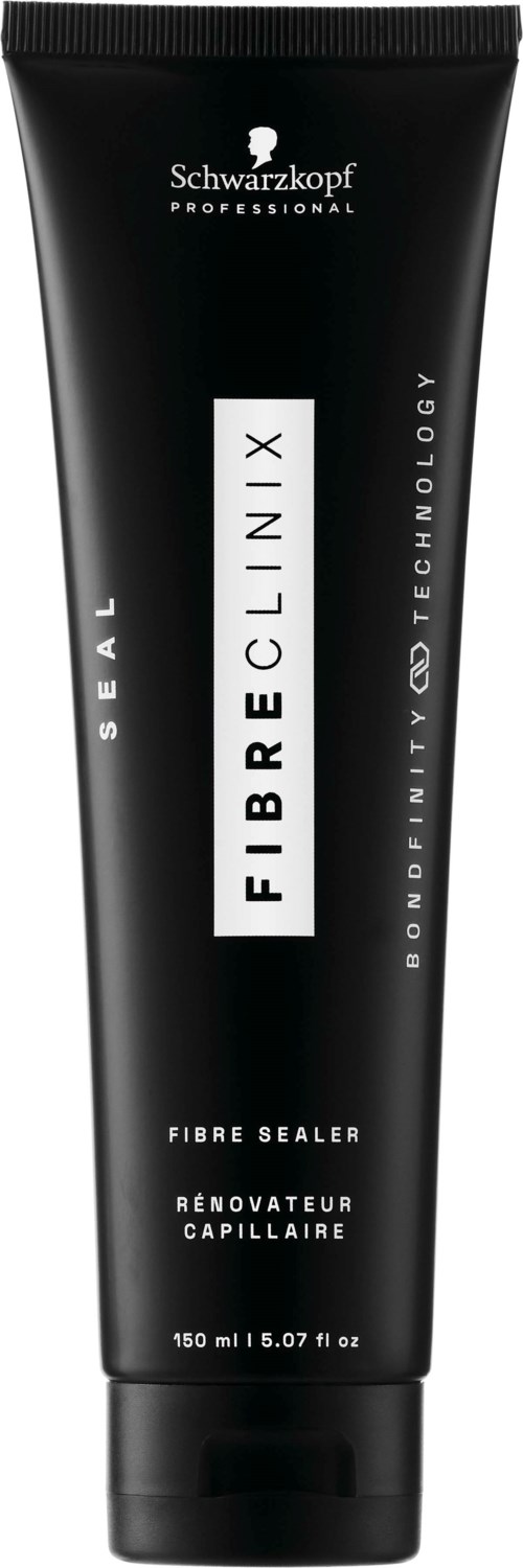 Eine schwarze Tube mit weißen Text, zeigt ein professionelles Haarfaser-Versiegelungsprodukt von Schwarzkopf.