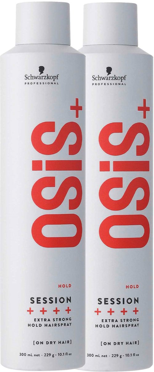 Zwei weiße Dosen mit 'OSIS+' Aufschrift, Marke Schwarzkopf, und Hinweise zu Halt und Größe.