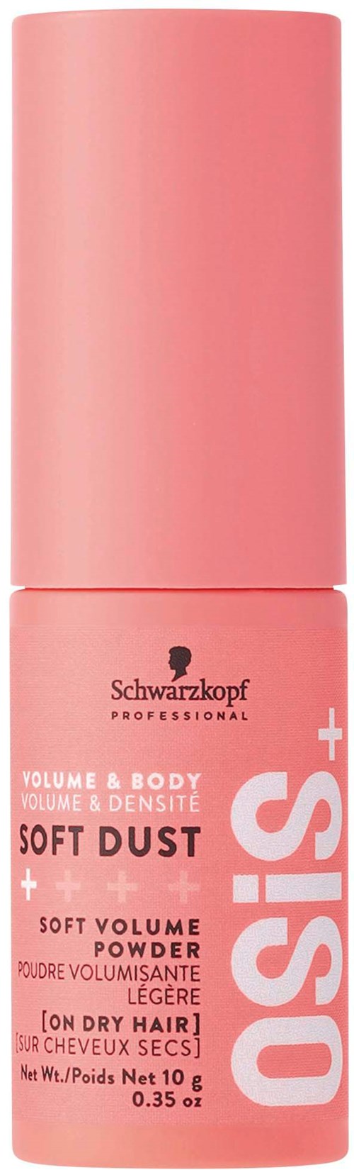 Een roze fles Schwarzkopf professionele haarpoeder voor zachte volume en body, geschikt voor droog haar, 10 gram.