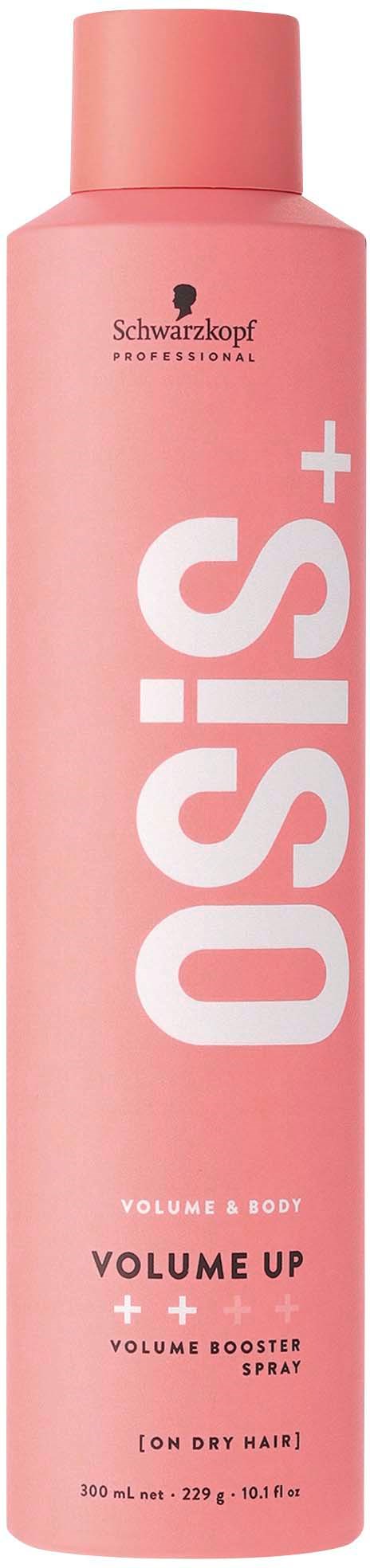 Rote Flasche mit großen weißen Text 'Osis+' und kleineren Text über Volumen und Marke. Wird als Haarspray verwendet.
