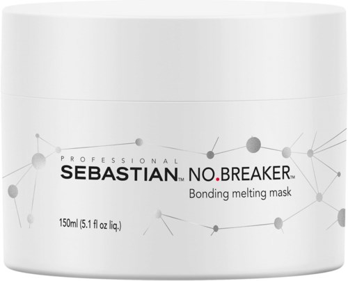 En vit burk märkt 'Sebastian No. Breaker' bonding smältningsmaskin, 150ml, med ett mönster av kopplade prickar.