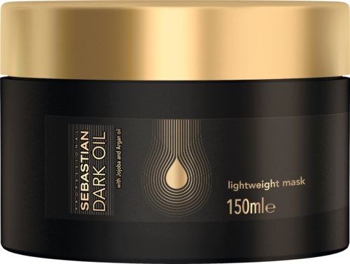 En svart burk med guldkork innehåller Sebastian Dark Oil lättvikt mask, 150 ml.