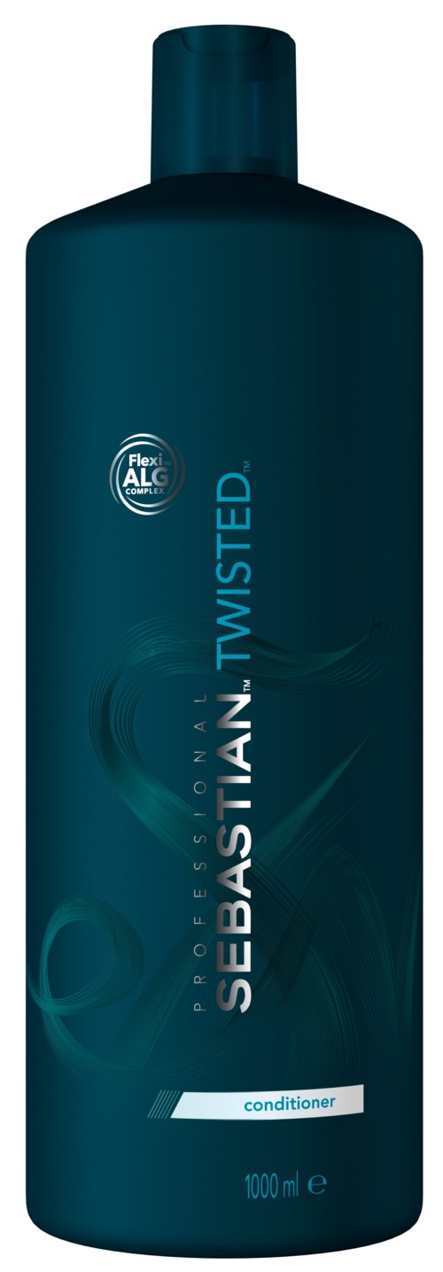 En mörkblå flaska med Sebastian Professional Twisted balsam med enkel etikett.