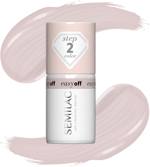 Nail polish bottle labeled 'step 2 color' with some beige streaks in background.