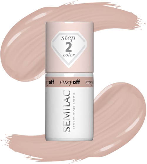 A nail polish bottle labeled 'step 2 color' with beige streaks background.