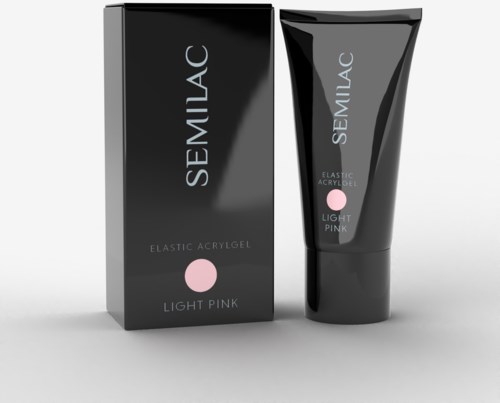 A black box and tube packaging for Semilac Light Pink elastic acrylic gel nail product.
