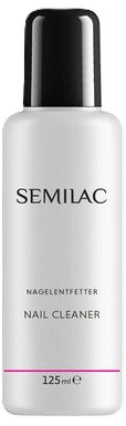 A white nail cleaner bottle with a black cap, labeled "SEMILAC" and "NAIL CLEANER," 125 ml.