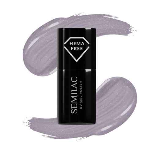 Eine schwarze Nagellackflasche mit silberner Kappe, beschriftet mit 'SEMILAC UV GEL POLISH' und 'HEMA FREE' oben.