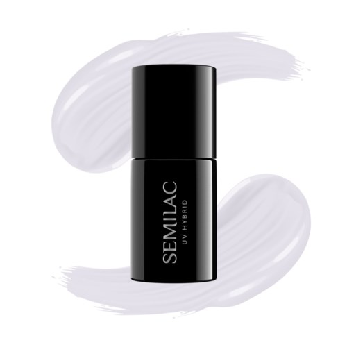 A black bottle labeled SEMILAC UV Hybrid with white background strokes.