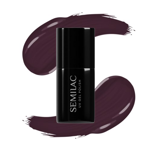 Black nail polish bottle with purple swirls in the background.