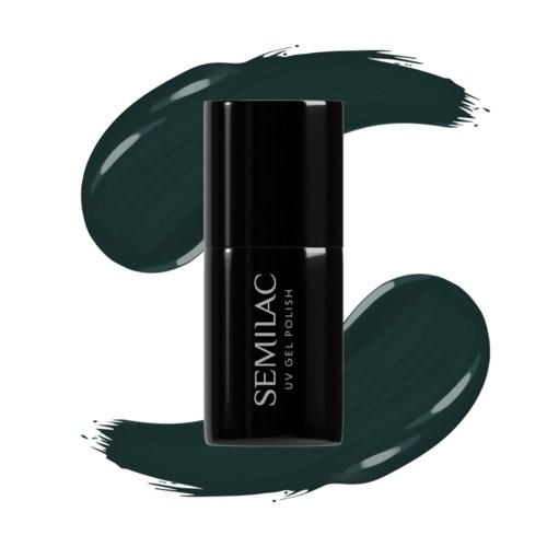 Schwarze Nagellackflasche mit grünen Pinselstrichen drum herum.