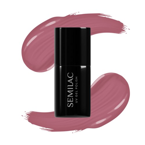 A black nail polish bottle with pinkish-red strokes around it.
