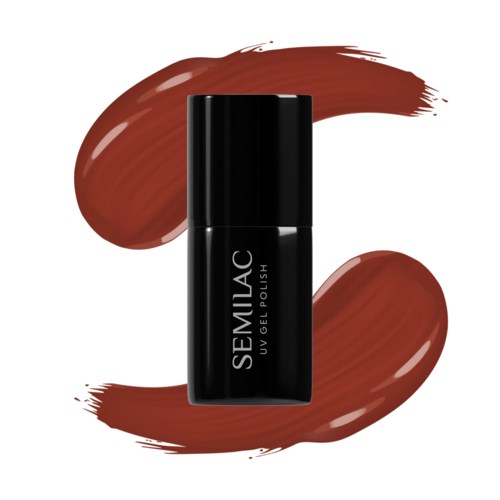 Eine schwarze Flasche SEMILAC UV-Gellack mit braunen Nagellackstrichen darum.