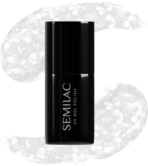 Black bottle of Semilac UV gel nail polish on a white background.