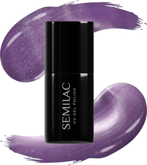 Black nail polish bottle with purple lipstick swirl background.