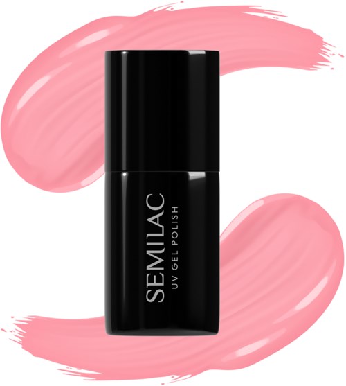 Schöne schwarze Nagellackflasche mit pinken Pinselstrichen im Hintergrund.