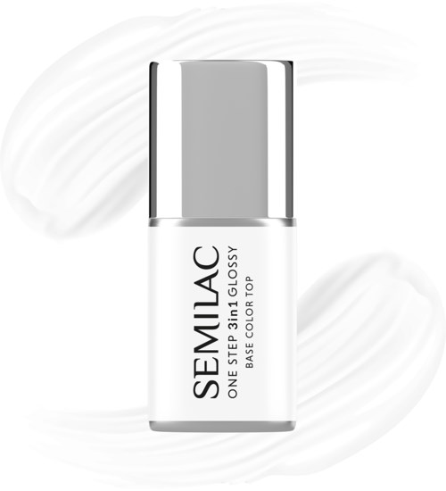 Weiße Nagellackflasche mit silberner Kappe, beschriftet 'SEMLAC'. Schlichtes, sauberes Design auf weißem Hintergrund.