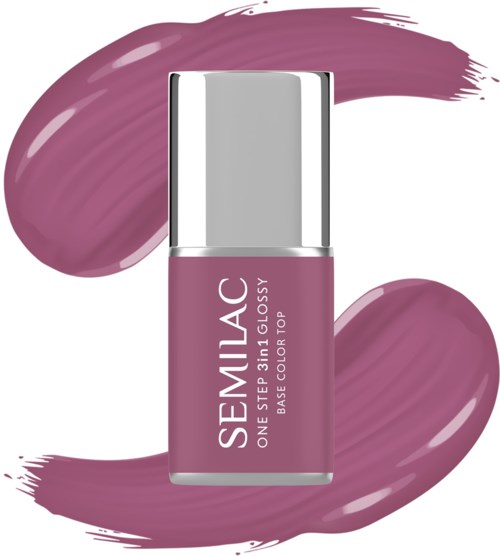 Eine pinke Nagellackflasche mit silberner Kappe, umgeben von zwei rosa Pinselstrichen.