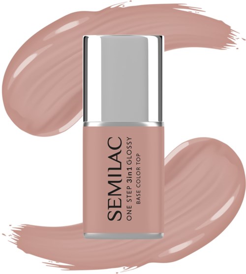 Semilac Nagellackflasche mit pinkfarbenen Tönen im Hintergrund.