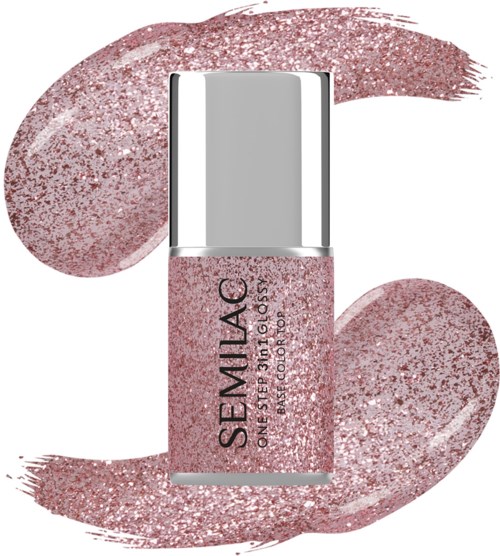 Rosa Glitzer-Nagellackflasche mit Glitzer umgeben.