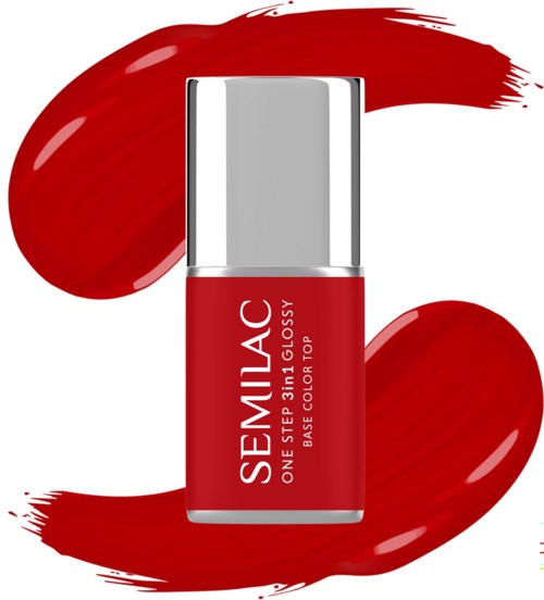 Roter Lippenstift mit Glanz-Finish, mit der Aufschrift SeMLIC, vor rotem Pinselstrich-Hintergrund.