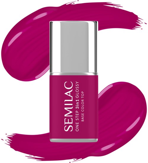 Rote Nagellackflasche mit lipstick-ähnlichem Verschluss, umgeben von pinken Pinselstrichen.