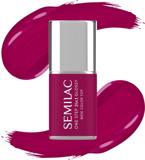 Rote Nagellackflasche mit zwei pinken Pinselstrichen drumherum.