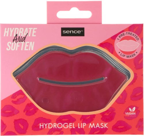 Dies ist eine Verpackung für eine Lippenmaske in Lippenform, rosa mit Leopardmuster im Hintergrund.