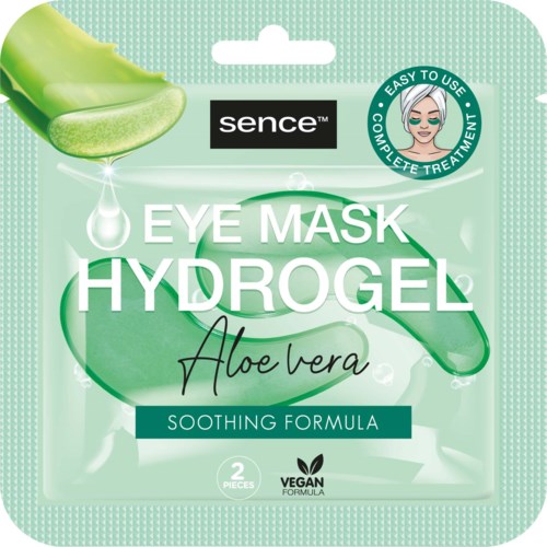 Grünes Augenmaske-Set mit Aloe Vera, betont einfache Anwendung und vegan.