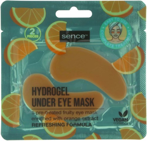 Verpackung enthält zwei orange Früchte geformte Hydrogel-Augenmasken mit Orangenextrakt für Hauterfrischung.