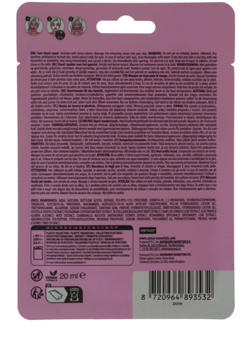 Ein rosa und lila Kosmetikverpackung mit Text, Barcode und Symbolen, darunter vegane und Recycling-Symbole.