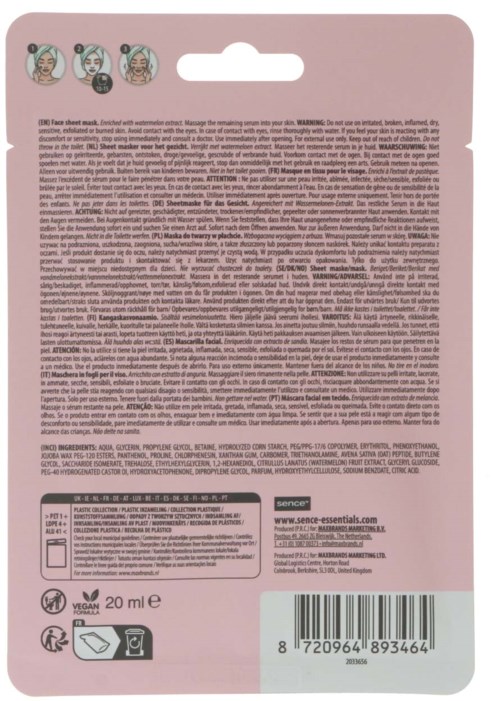 Ein rosa Produktetikett mit Text, Symbolen und Barcode, vermutlich Verpackung für Kosmetik- oder Hautpflegeartikel.