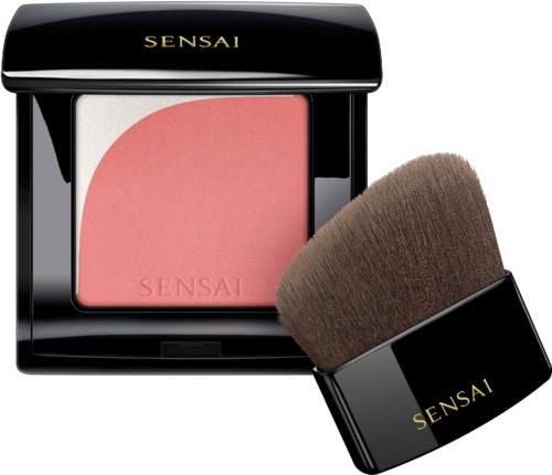 A pink blush in a black compact with a brush, both labeled 'SENSÄI'.