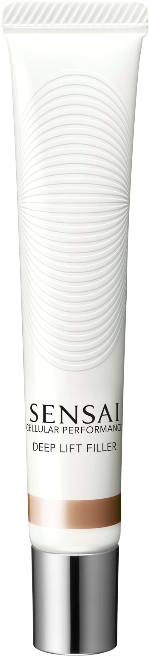 Eine weiße Tube mit silberner Kappe, beschriftet mit 'SENSUAL' und 'Deep Lift Filler'.