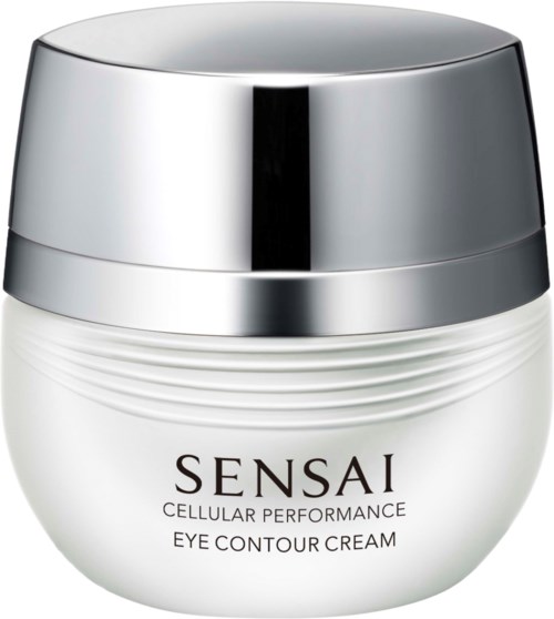 Ein weißer Behälter mit Sensai Augenconturcreme mit silberner Deckel, zur Hautpflege um die Augen.