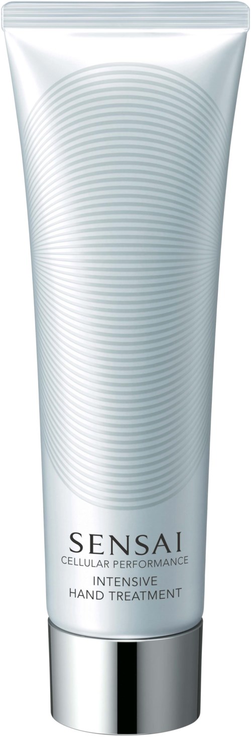 Silberne Tube mit Label 'SENS of' für Handpflege, mit metallischer Kappe und konzentrischen Kreisen.