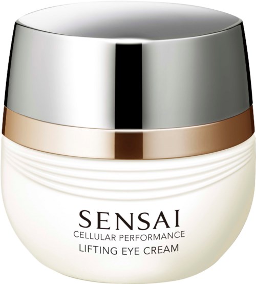 Ein Tiegel mit Sensai Lifting Eye Cream mit glänzendem Silber- und Beigelid, für Hautpflege geeignet.