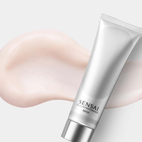 SENSIAL Face Gel & Peel Performance Mask in zilveren tube, romige textuur uitgesmeerd op witte achtergrond.