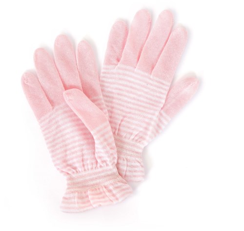 Hellepinkfarbene kariert Arbeitshandschuhe mit elastischen Bündchen. Zum Schutz der Hände bei Arbeiten oder Gartenarbeit.