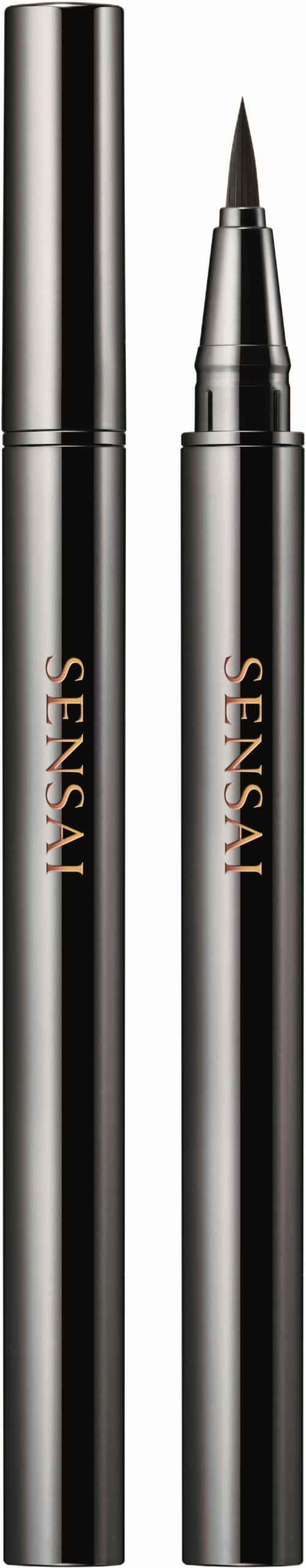 Twee zilveren en zwarte eyeliners met de merknaam 'SENSUAL', één met dop erop en één met de punt zichtbaar.