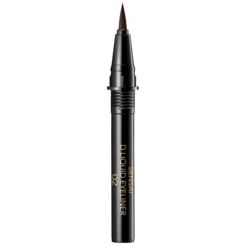 Ein schwarzer Eyeliner mit feiner Spitze, beschriftet "Liquid Eyeliner 02" und "Gentle".