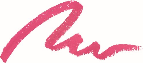 Pink handwritten name on a black and white background.