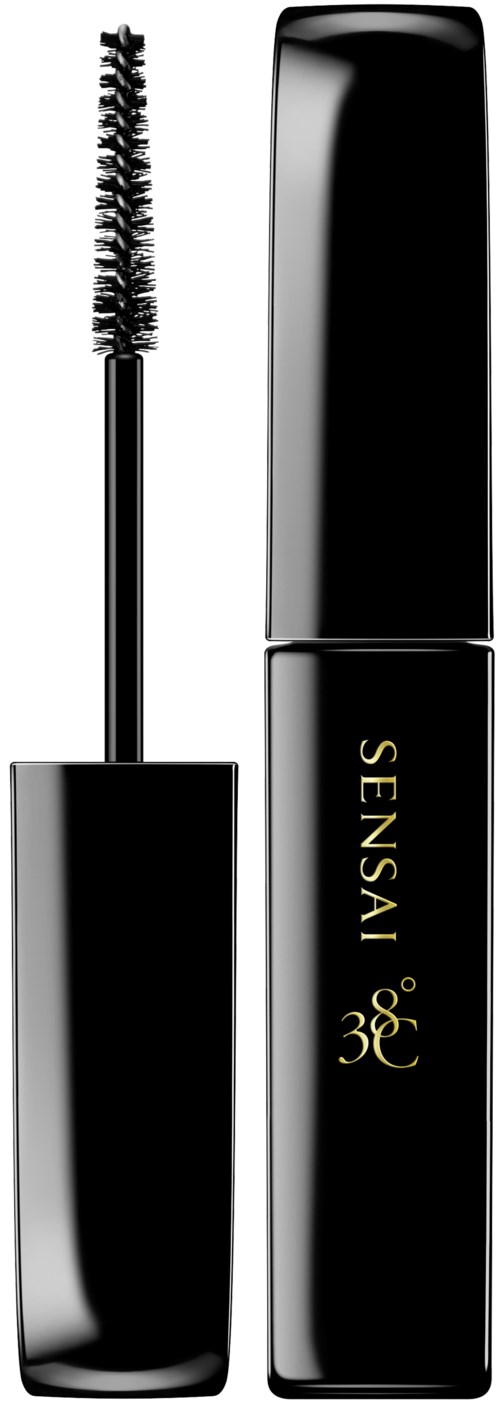 Mascara-huls met borstel, zwart en goud label, zegt 'SENSÄI' en '36 '.